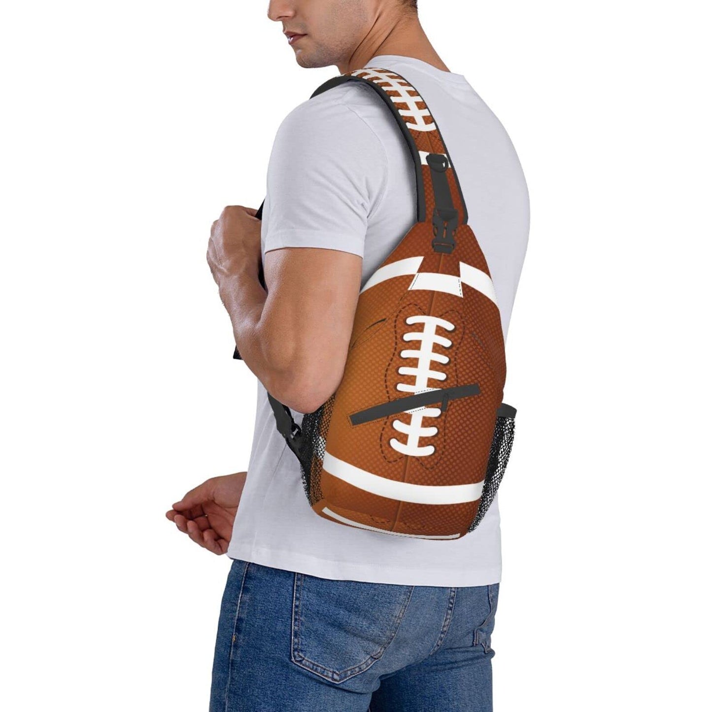 SURERUIM Football Print Sling Bag for Women Men Crossbody Shoulder Backpack American Football Rugby Ball Pattern Chest Bags Sports Ball Team Gym Bag Travel Hiking Sports Bag Casual Daypack
