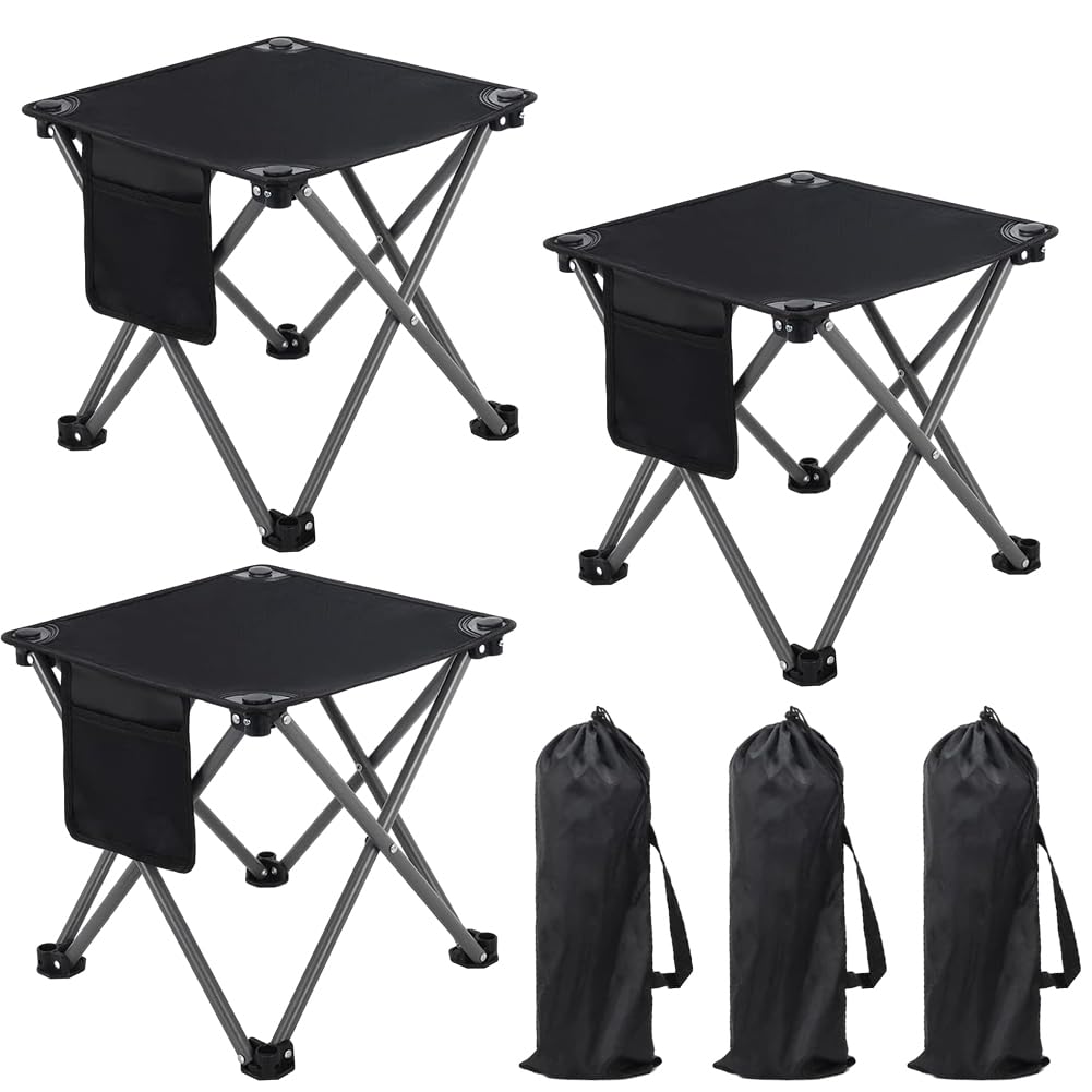 Airsnigi 3 Pack Camping Stool, Camping Foot Stools Portable Folding Camp Stool with Storage Bag, Folding Stool Suitable for Fishing, Beach, Picnic,Outdoor - Black