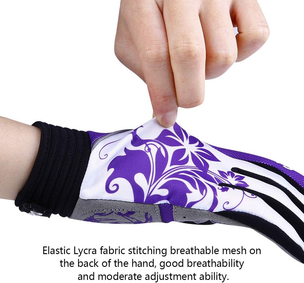 Pink Floral Cycling Gloves for Women | Full Finger Gel Padded Workout Gloves