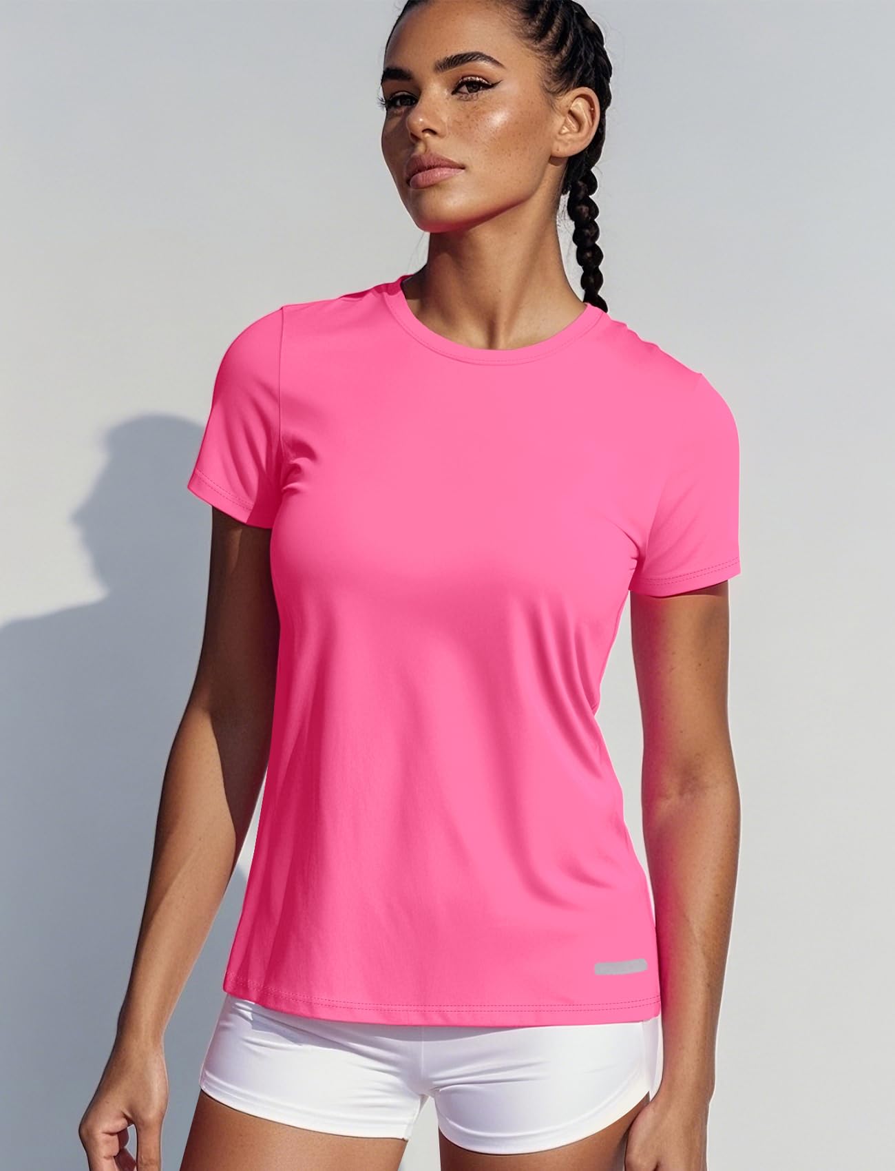 Womens Gym Shirts Dry Fit(Hot Pink,S)