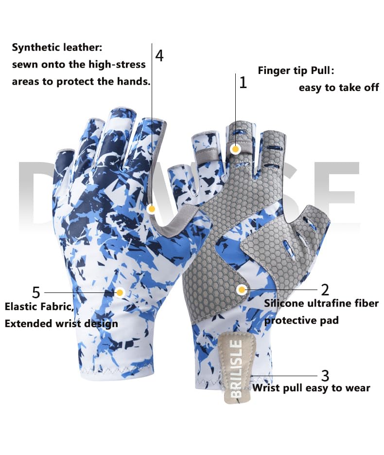 BRILISLE Fishing Gloves with Sun Protection, Uv Protection Silicone Anti-Slip Comfortable and Breathable, Kayaking Hiking Sailing Driving BuLXL