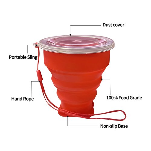 Collapsible Cup - Silicone Foldable Cup-Expandable Folding Drinking Cup -Reusable Portable Mugs Cups For Travel, Camping, Hiking, Survival, Car, Picnic, Beach, Holiday Vacation, Outdoor Sports Red
