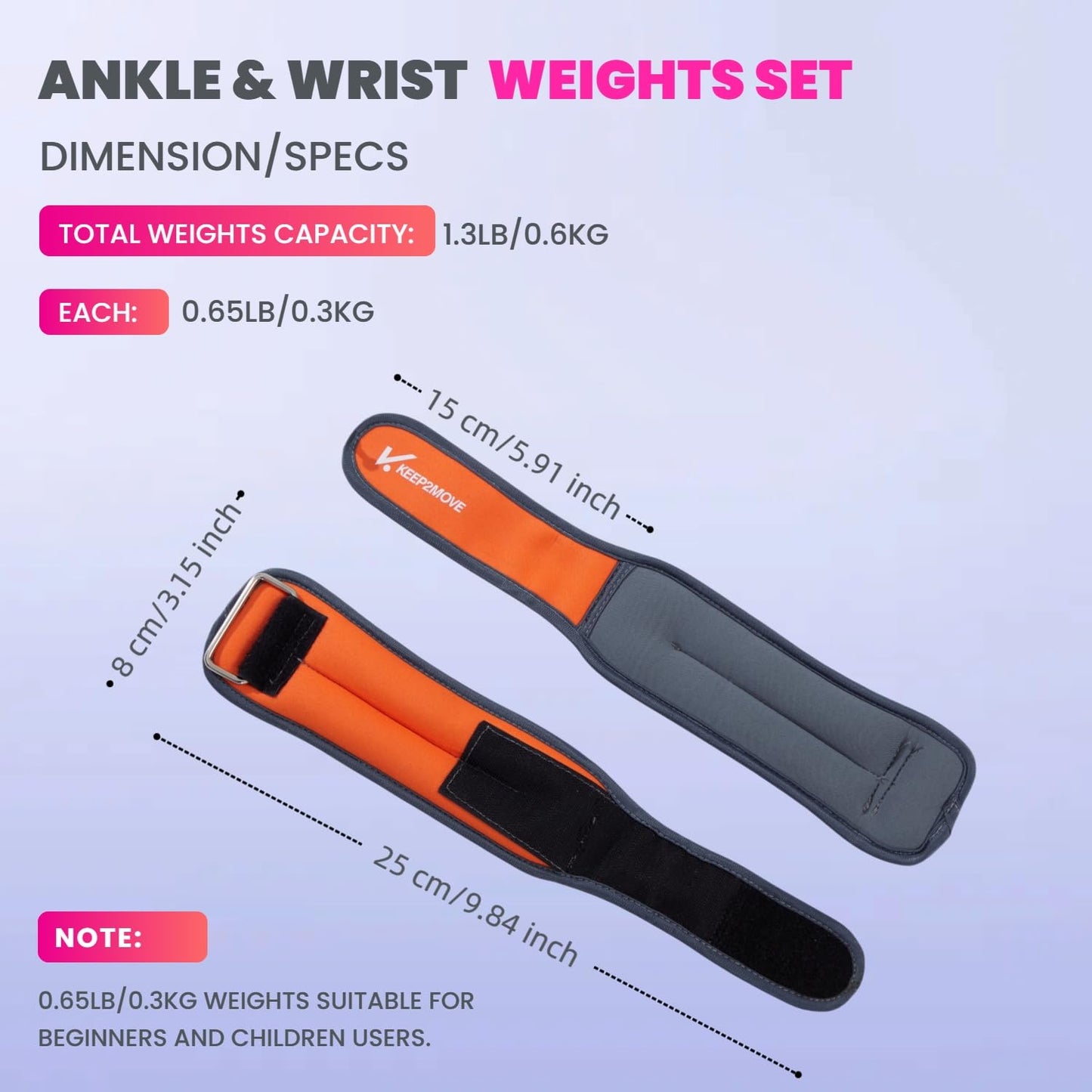 KEEP2MOVE Ankle Weights Set of 2 (0.65Lb/1Lb/2Lbs Each) For Women & Men Kids With Adjustable Strap - Roll Type Wrist Weights for Strength Training, Jogging, Pilates, Yoga, Pilates, Gym, Running, Fitness, Cardio
