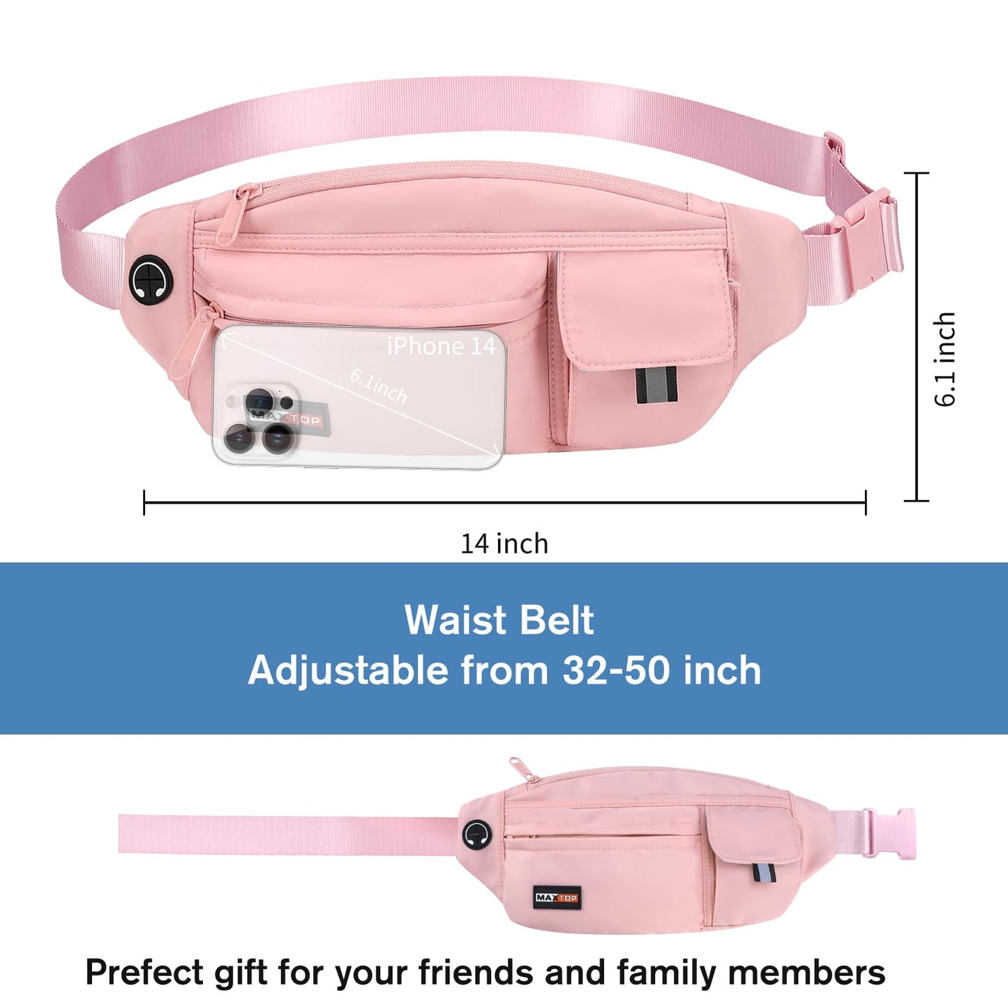MAXTOP Fanny Pack Shoulder Bag Belt Bag with Headphone Jack Water Resistant Waist Bag Running Phone Holder for Women Yoga Gym Jogging Workout Fitness Exercise Dog Walking