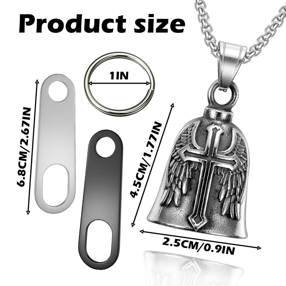 Jvuouxy Guardian Angel Motorcycle Bell Handful Good Luck Bells & Keyring Drive Safe Pendant Accessories Lead-Free Pewter Bike Bell Good Luck Gift for Men Women Guard Riding Safety