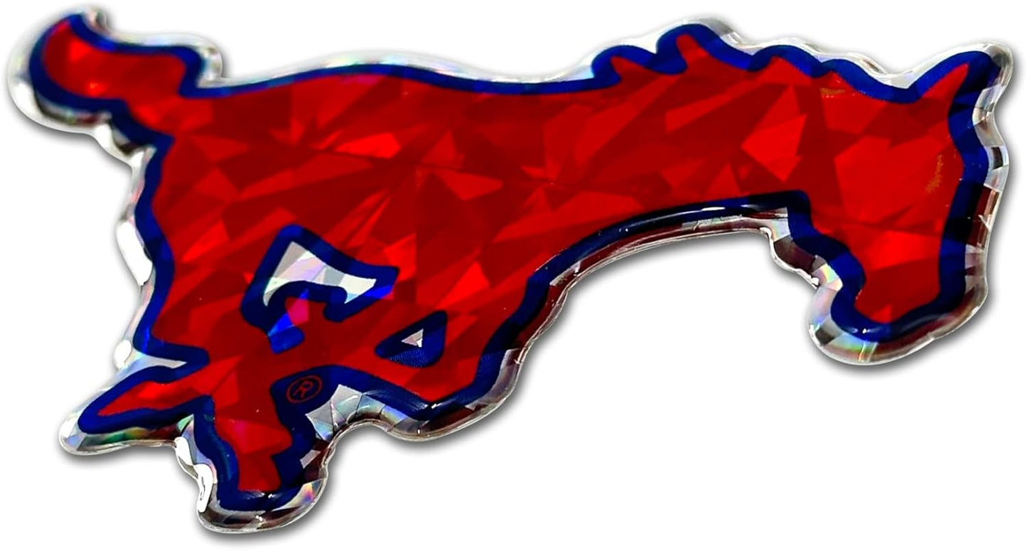 Elektroplate Officially Licensed SMU Mustangs Red & Blue Reflective Decal | Premium 3D Doming All Weather Sticker for Car, Water Bottle, Laptop, Tablet, Window, Cooler, Phone | Made in The USA