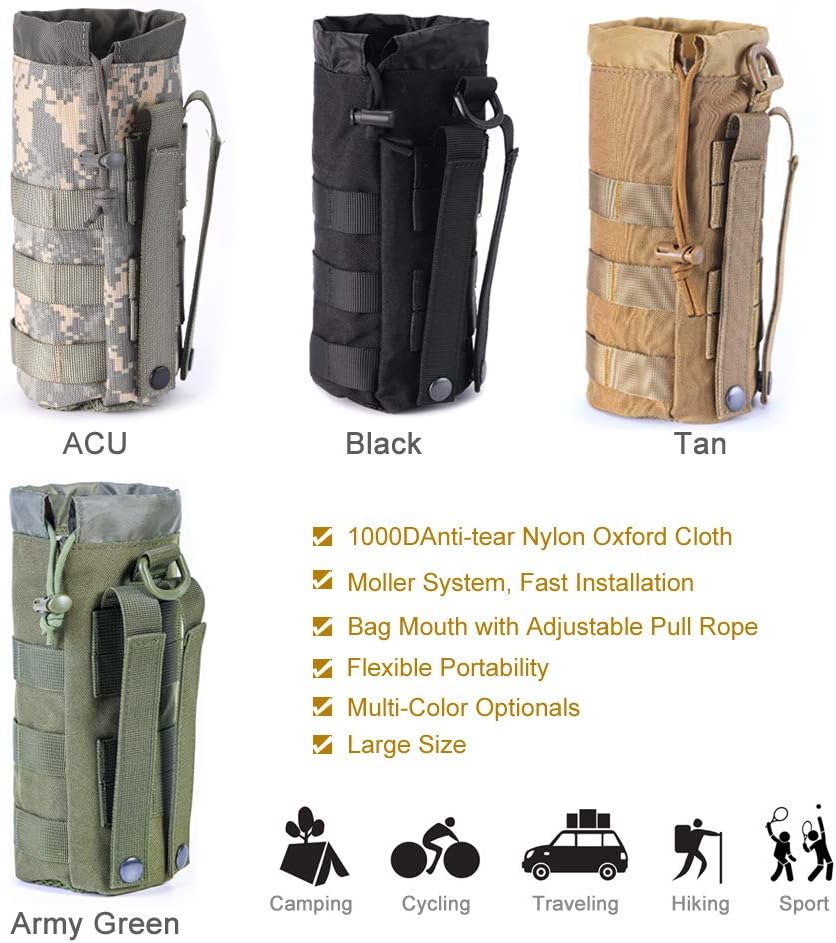 Upgraded Tactical Water Bottle Holder | Molle Pouch for Travel & Hydration