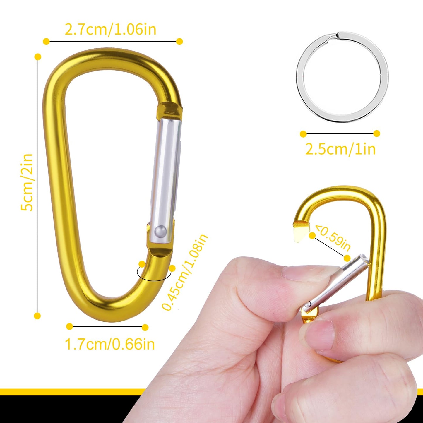 40 Pack 2" Aluminum Carabiner Clip D Ring Carabiners Small Carabiner Keychain Spring Snap Hooks, Mini Carabiner Clip Set for Keys, Dog Leash, Camping Hiking Accessories