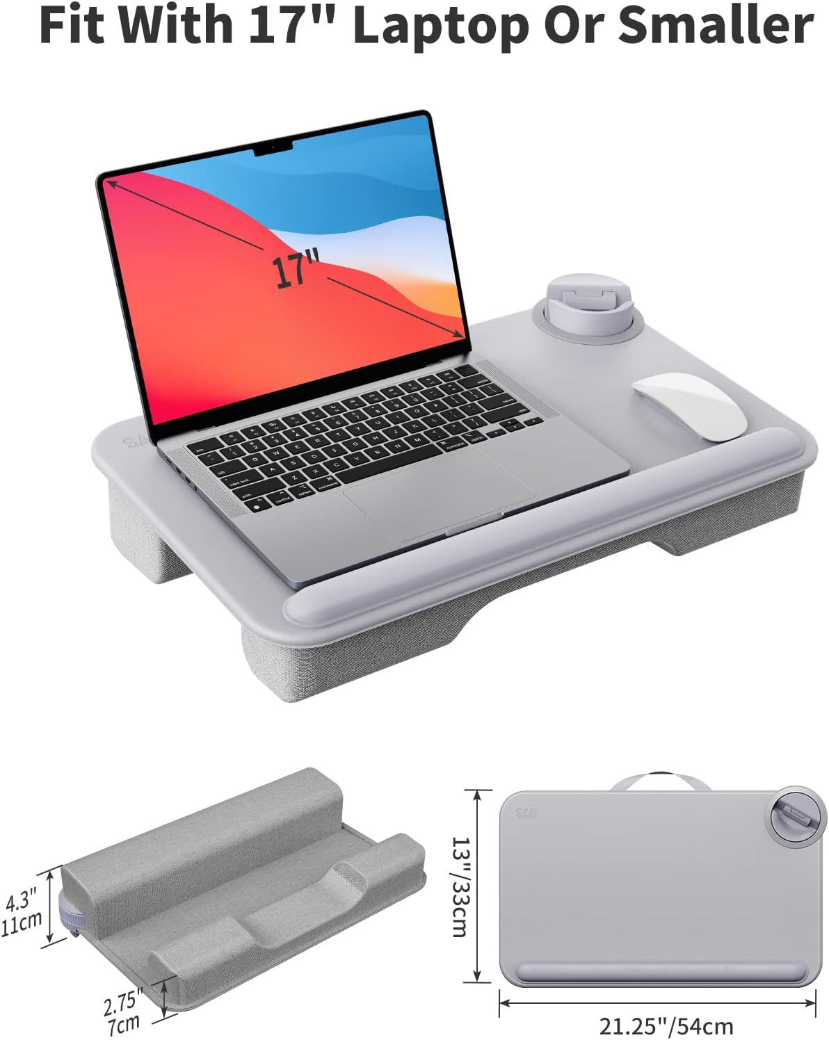 SAIJI Laptop Lap Desk, Portable Laptop Desk for Bed - Fits Up to 17" Laptops & MacBook,Lightweight Lap Tray Table with Storage Drawer, Lap Desk with Cushion, Lap Stand for Bed & Couch