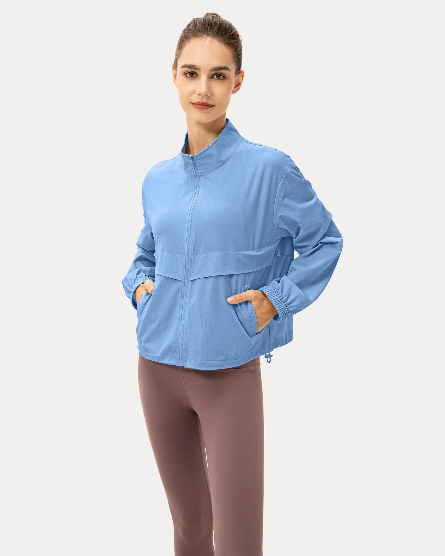 Locachy Women's Lightweight Zip Up Athletic Jacket Stand Collar Windproof Sun Protection Workout Outdoor Jacket Blue S