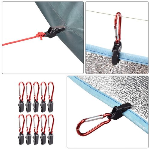 Outanaya 10pcs Tent Clip with Carabiner Lock Grip Durable Outdoor Tarp Clips for Camping Awnings Tarpaulins and Heavy Duty