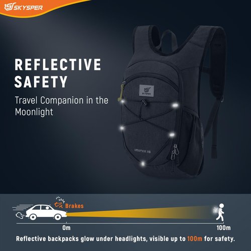 SKYSPER 15L Foldable Hiking Backpack Lightweight Packable Travel Daypack with Chest Strap Small Outdoor Folding Back Pack Collapsible Bag for Women Men (Black)