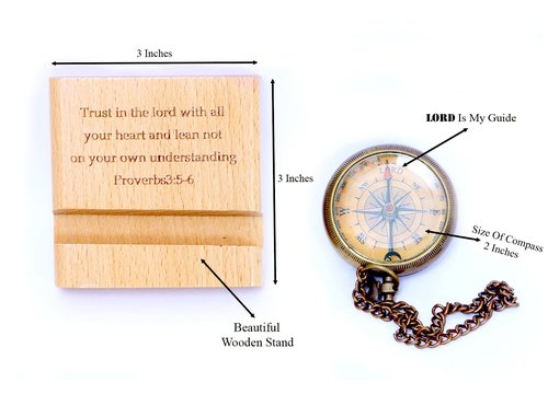 Trust in The Lord with All Your Heart - Proverbs 3: 5-6 Quote Engraved Compass On Wooden Stand, Baptism Gifts for Boys, Religious Gifts, Graduation Day 2025 Gifts, Compass Gifts for Him, Boys, Men