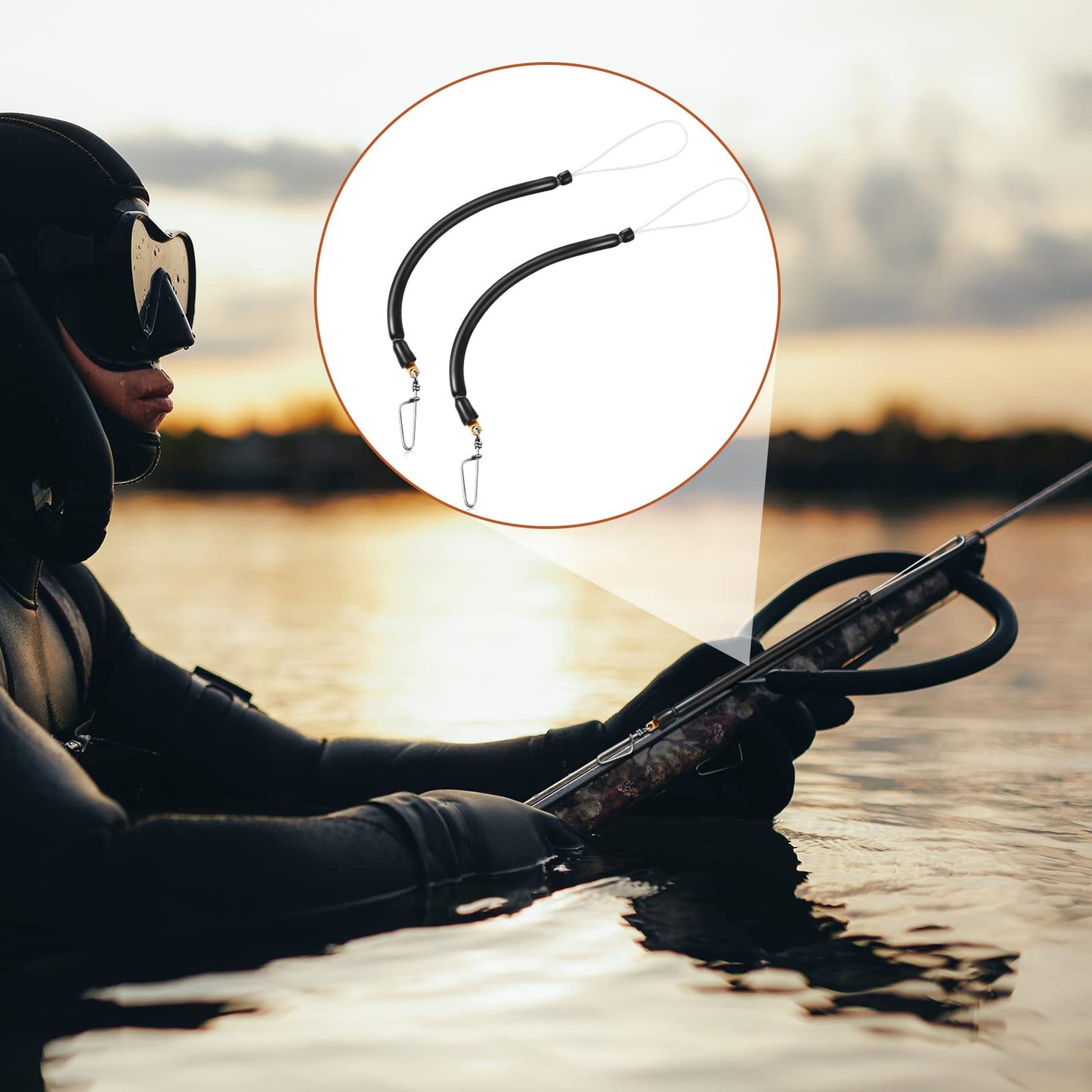 Woanger 2 Pcs Spearfishing Shock Cord Speargun Shock Cord Spear Fishing Equipment Black Speargun Shooting Line with Stainless Steel Snap Swivel Pigtail for Avoiding Losing Catch, 16 Inch Long