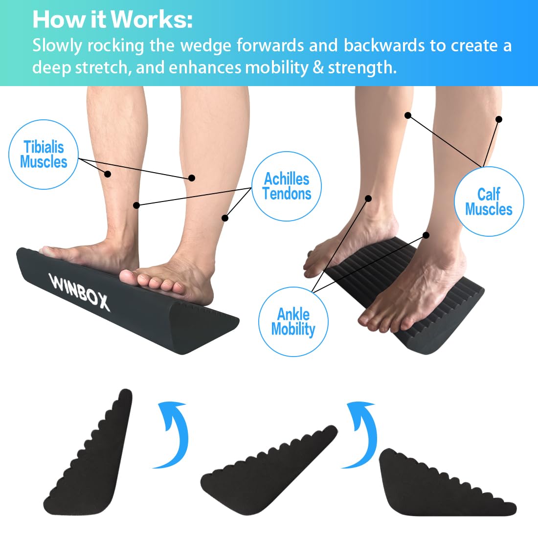 WINBOX Squat Wedge and Slant Board for Calf Stretching, Foot Stretcher for Physical Therapy, Calf Stretcher for Improving Mobility Balance and Strength Performance