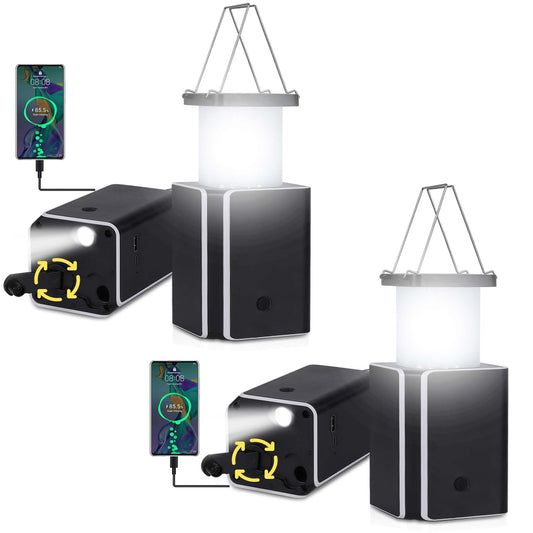 2Pack Solar LED Rechargeable Emergency Camping Lantern,White Solar Rechargeable,Rechargeable Type C,Emergency Lights Hand-Crank Power Generation,Phone Power Supply Function,flashlights