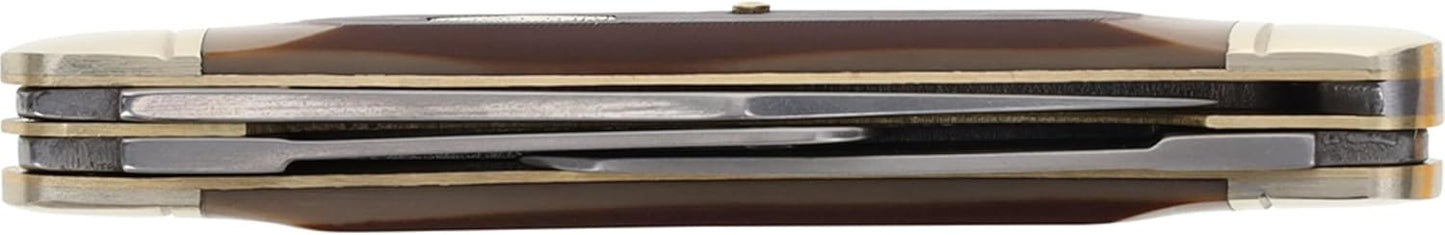 Old Timer 8OT Senior 6.9in S.S. Traditional Folding Knife with 3in Clip Point, Sheepsfoot, Spey Blade and Sawcut Handle for Outdoor, Hunting, Camping and EDC