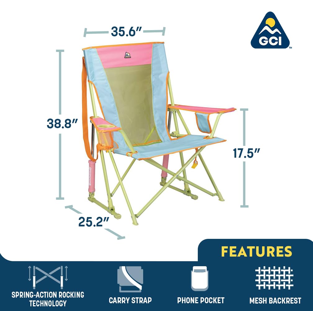 GCI Outdoor Comfort Pro Rocker Camping Chair | Portable Folding Rocking Chair with Durable Armrests & Drink Holder — Sweet Tea