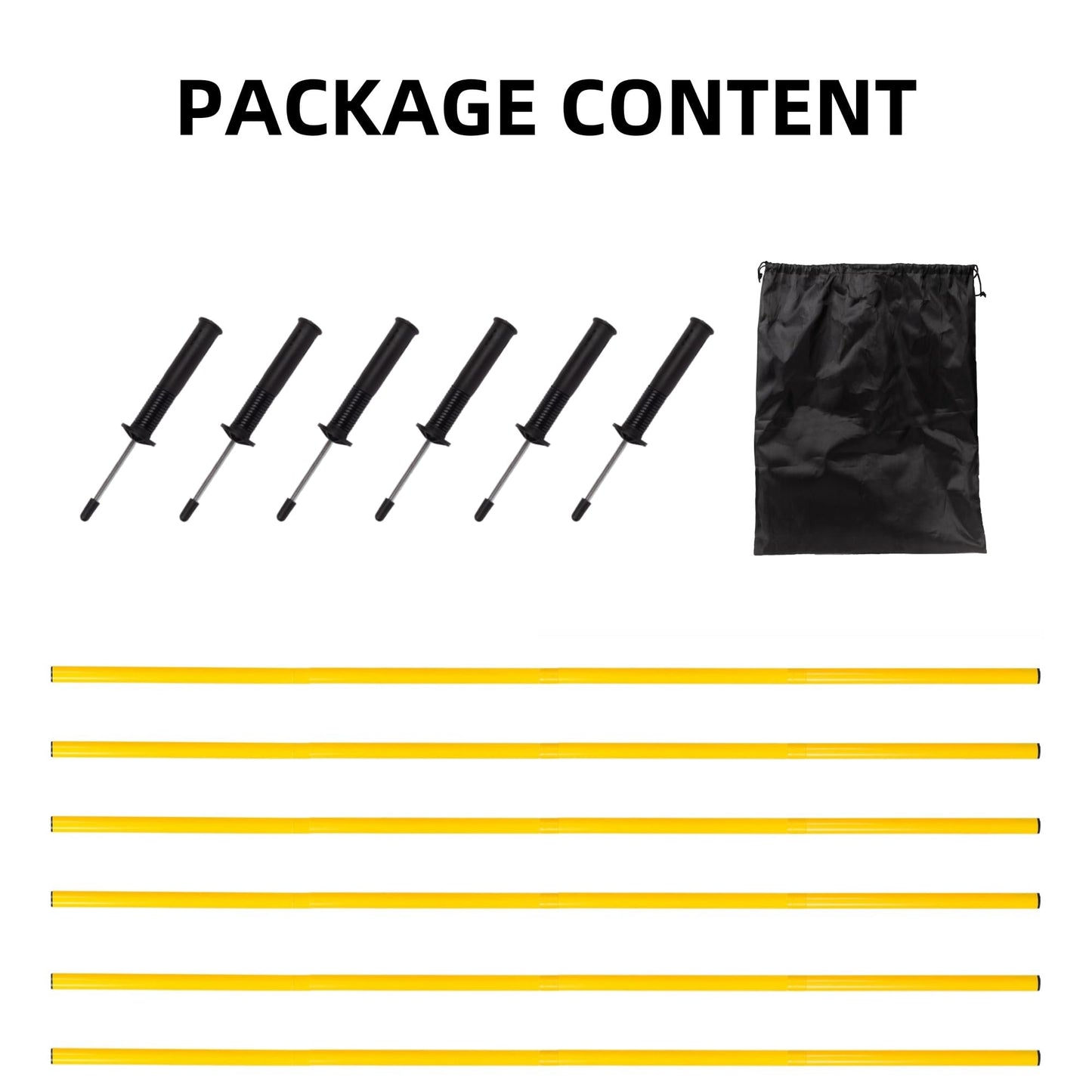 6 Pcs 5FT Agility Training Poles for Soccer,Basketball,Football,Dog,Horse Training-Adjustable Speed and Agility Training Equipment Sports Training Sticks with Ground Spring Nails and Storage Bag