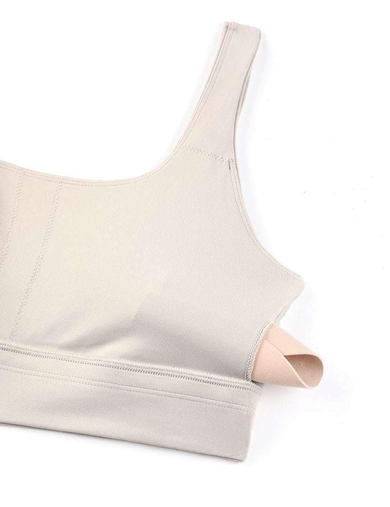 CRZ YOGA Butterluxe U Back Longline Sports Bras for Women - Scoop Neck Padded Yoga Workout Crop Top with Built in Pads Mojave Tan Medium