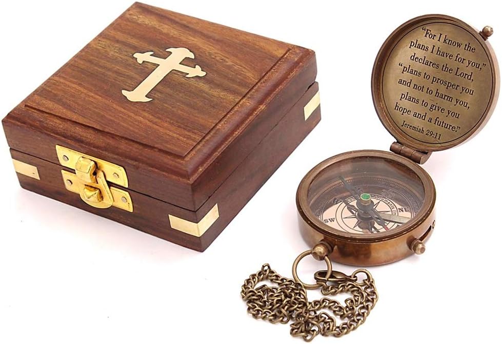 For I Know The Plans I Have For You, Jeremiah 29:11, Solid Brass Directional Engraved Compass, Baptism Gifts for Boys Girls, First Communion, Christian Gifts for Men, First Confirmation Gifts for Boys