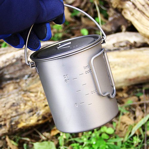 HUIOP Titanium Pot, 750ml/900ml/1100ml Ultralight Titanium Pot Water Mug Cup with Lid and Foldable Handle Outdoor Camping Cooking Picnic