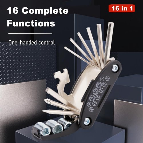Bike Tool Kit, 16 in 1 Bike Multitool, Fold Bicycle Tool Kit, Mountain Bike Repair Kit, Routine Maintenance and Emergency Repairs