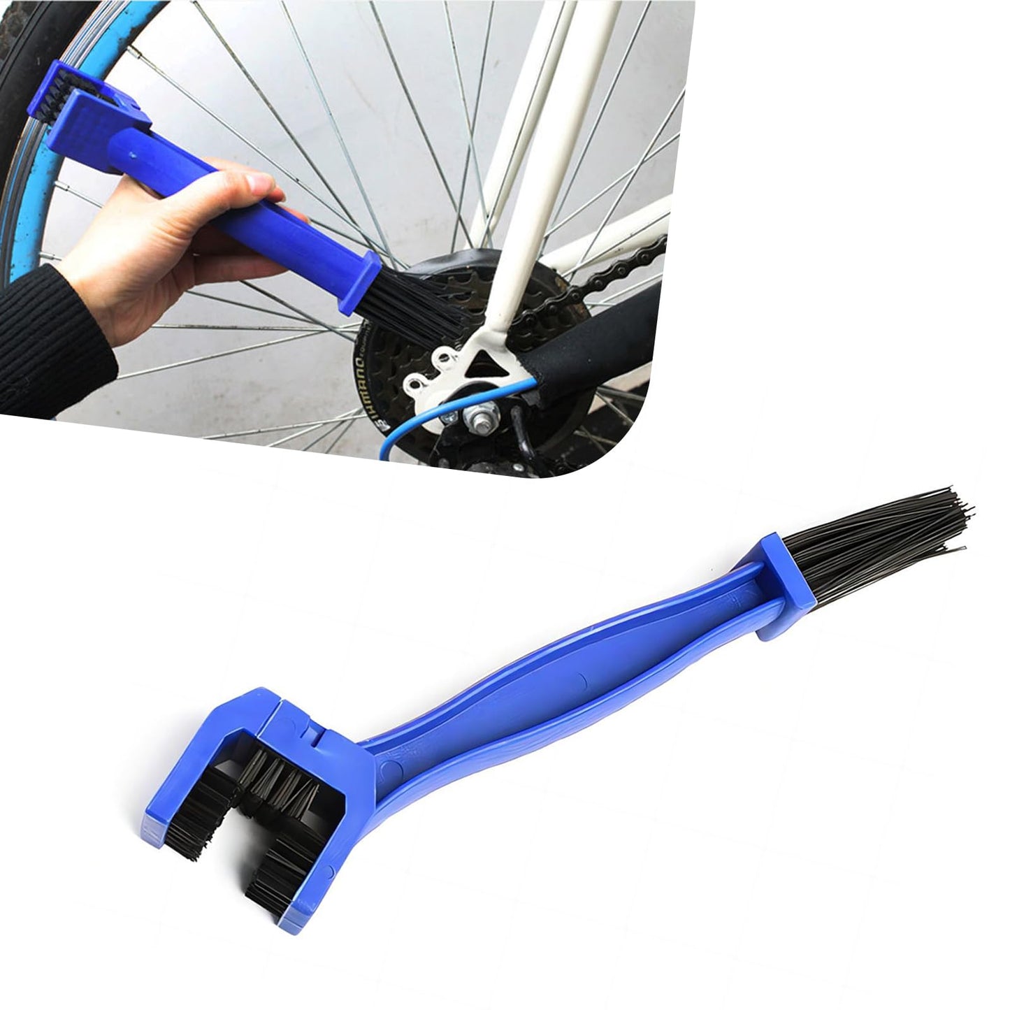 jokormo 1 PC Motorcycle Chain Cleaning Brush, 10" Double-Headed Design Snug Fit Chain Details Dust Brush, Bicycle Chainring Save Effort Washer, Universal for Motorcycle Bike Cleaning Tool (Blue)