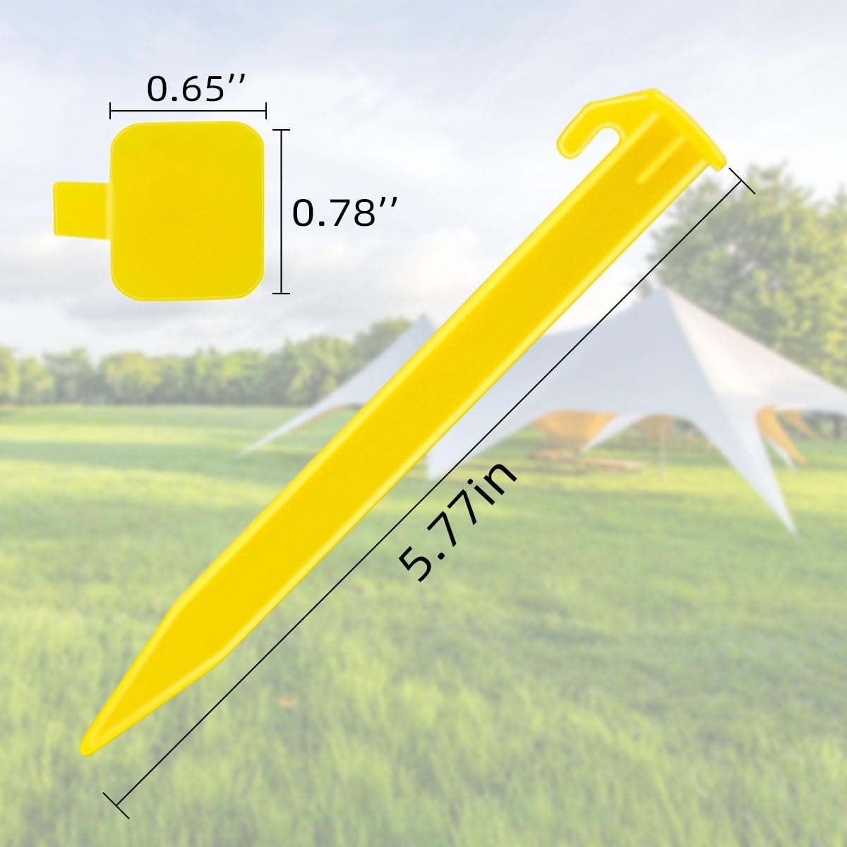 10 Pack Plastic Tent Stakes Heavy Duty Beach Tent Pegs Canopy Stakes for Camping Gardening Backpacking Tent Pegs Spike Hook for Outdoor Garden Decorations Lawn Tarp Sand Stakes for Beach (Yellow)