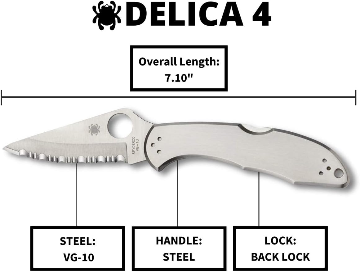 Spyderco Delica 4 Signature Knife with 2.95" Saber-Ground VG-10 Steel Blade and Durable Stainless Steel Handle - C11P