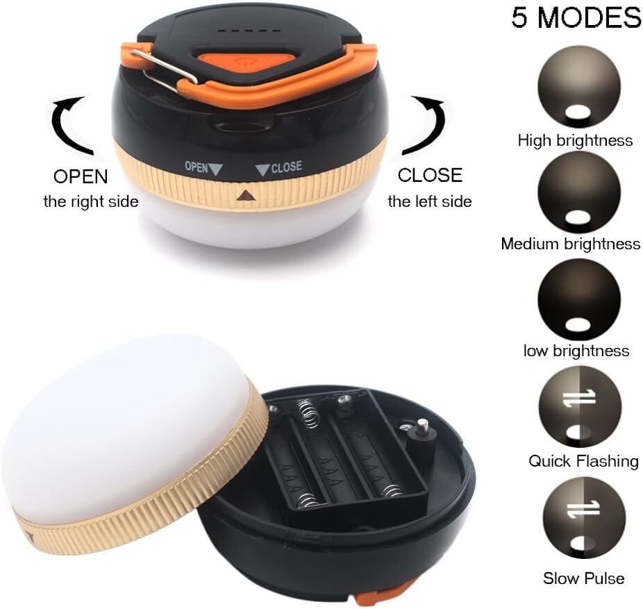 2 Pack LED Lantern Portable Camping Lights Outdoor Tent Light Hanging Camping Lamp with 5 Modes, Restractable Hook for Adults and Kids
