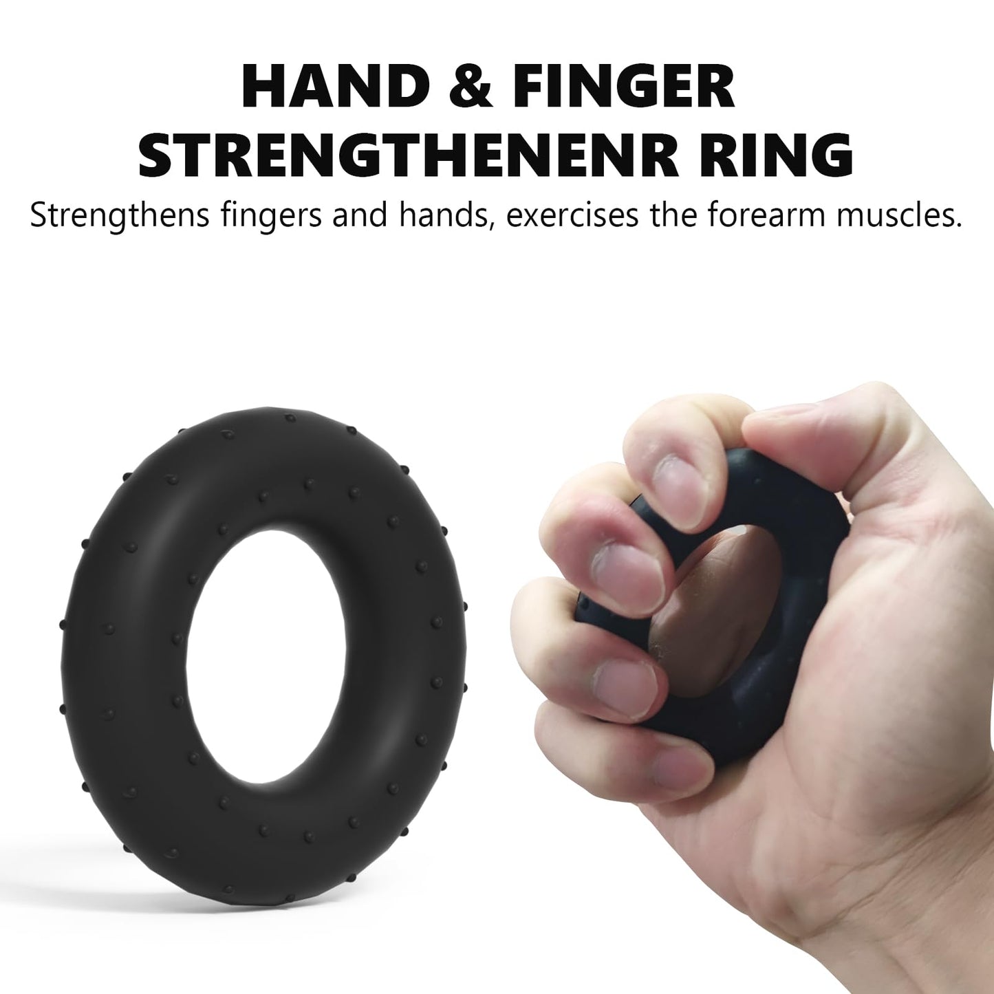 Hand Grip Strengthener Kit with Wrist Strengthener - Ultimate Hand Exerciser Set for Forearm Workout, Adjustable Grip Strength Trainer, Stress Relief Ball, Exercise Ring, Training and Recovery (BLACK)