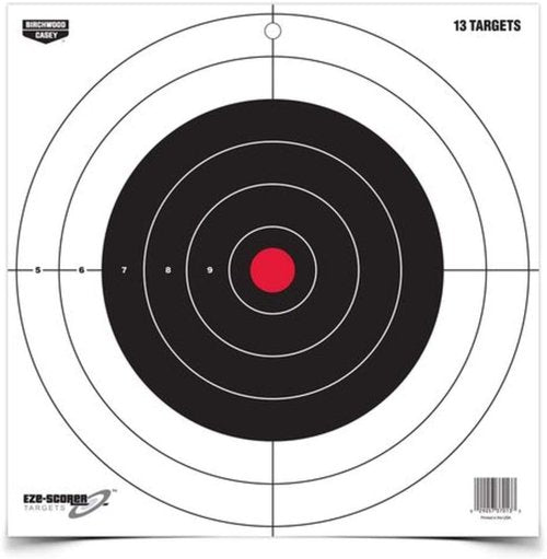 Birchwood Casey 12" Eze-Scorer Bull's-Eye Practice Shoot-Up Brilliant White Paper Targets for Indoor and Outdoor Use, 13 Targets