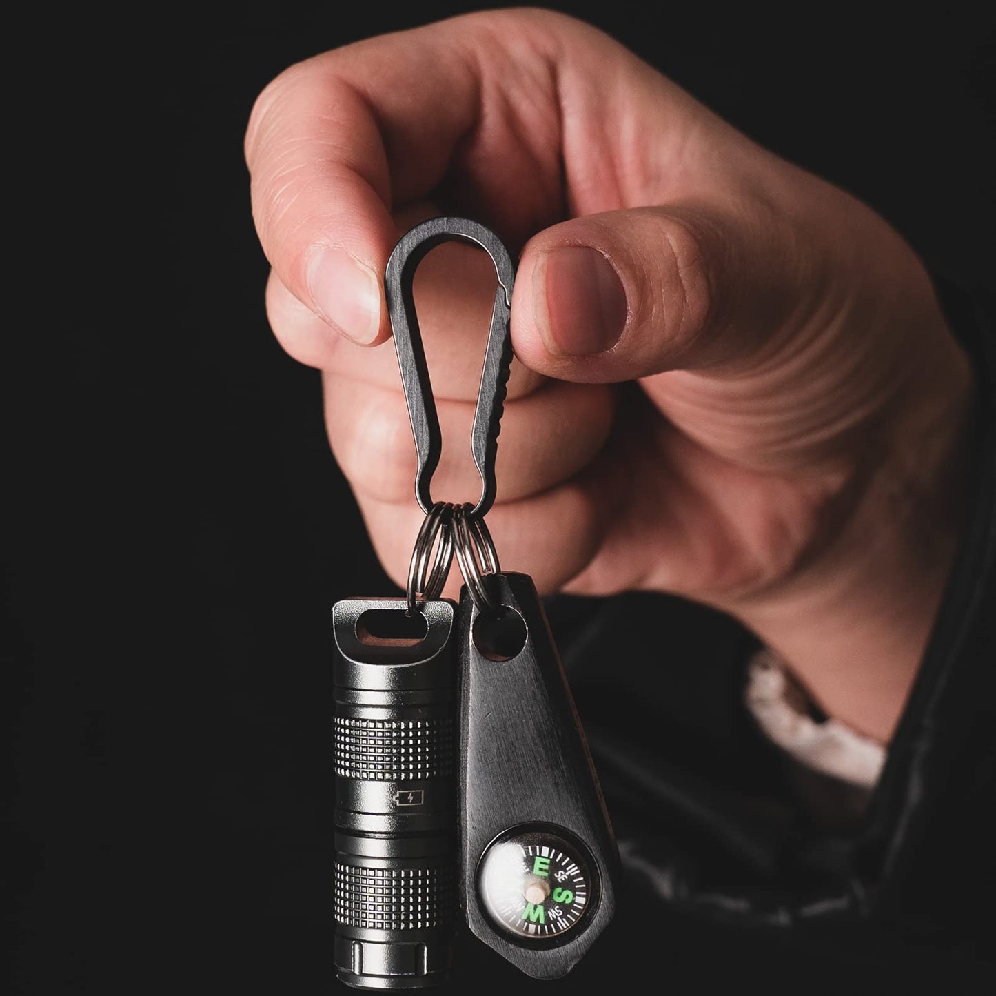 TISUR Titanium Key Chain Clip Hook+Quick Release Side Pushing Split Rings Kit