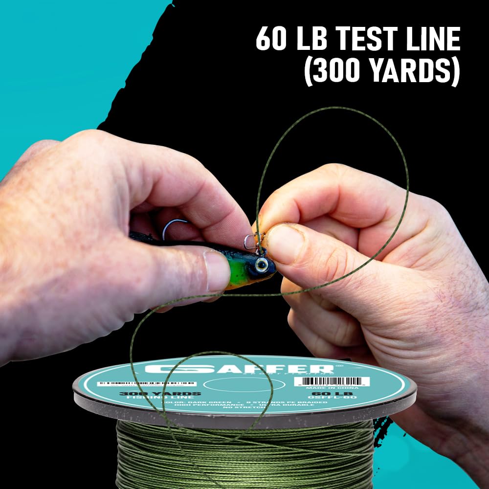Gaffer Sportfishing 8-Strand Braided Fishing Line | Ultra-Strong, Smooth & Durable with Proprietary Weaving Tech & Thin Coating for Saltwater | Not Stretch | 60LB Test Line (300 Yards) - Dark Green