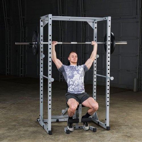 Body-Solid Powerline Adjustable Power Rack - 18-Level Strength Training Heavy-Duty Steel Frame with Safety Rods and Chin-Up Bar for Home Gym, Silver