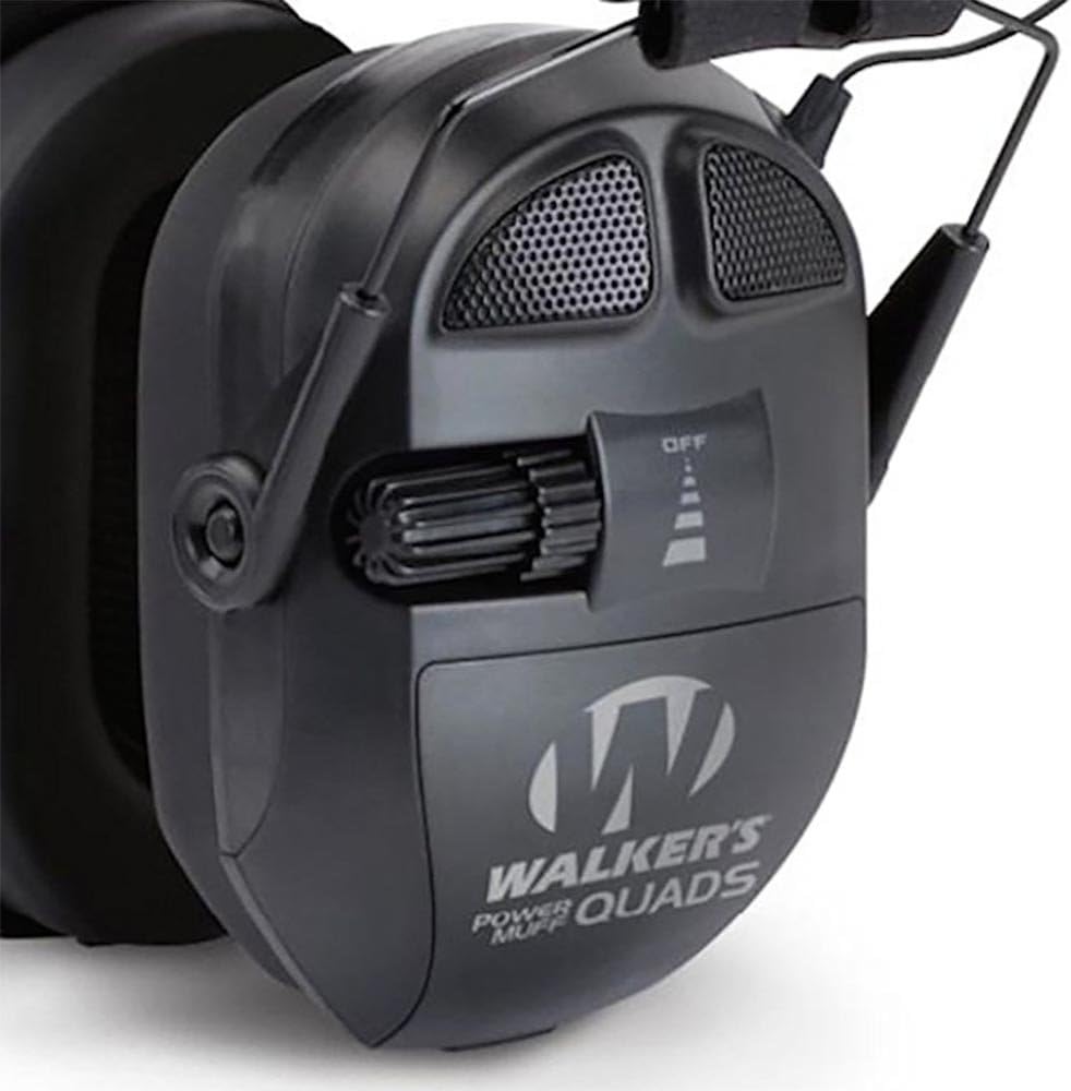 WALKER'S Ultimate Power Muff Quads - Hearing Protection Noise Reduction 26dB NRR Hunting Gun Range Shooting Electronic Earmuffs with AFT, 2 AAA Batteries Included