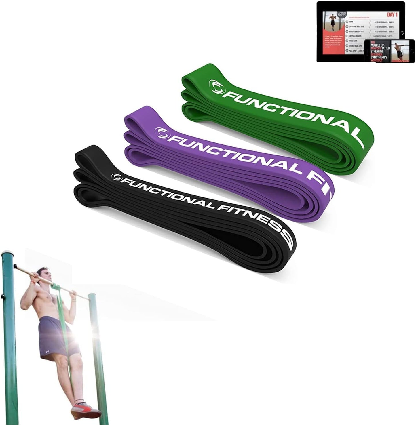 Rubberbanditz Pull Up Assist Bands Set of 3 by Functional Fitness. Heavy Duty Resistance and Assistance Training Bands