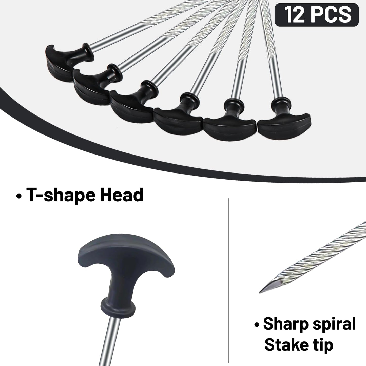 12pcs Heavy Duty Tent Stakes AVOFOREST 8 inch Tent Stakes Portable Camping Stakes for Camping Patio, Garden, Canopies, Grassland, Outdoor Black