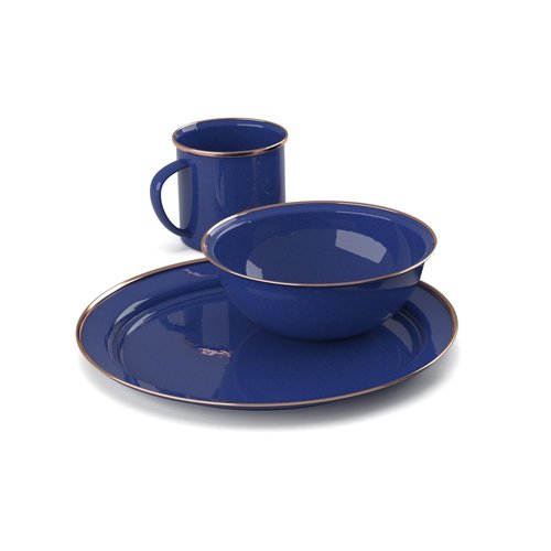 GSI Outdoors Mesa 4-Person Enamelware Camp Set – Classic Enamel Finish with Stainless Steel Rim, 12-Piece, Dishwasher Safe, Multi-Color