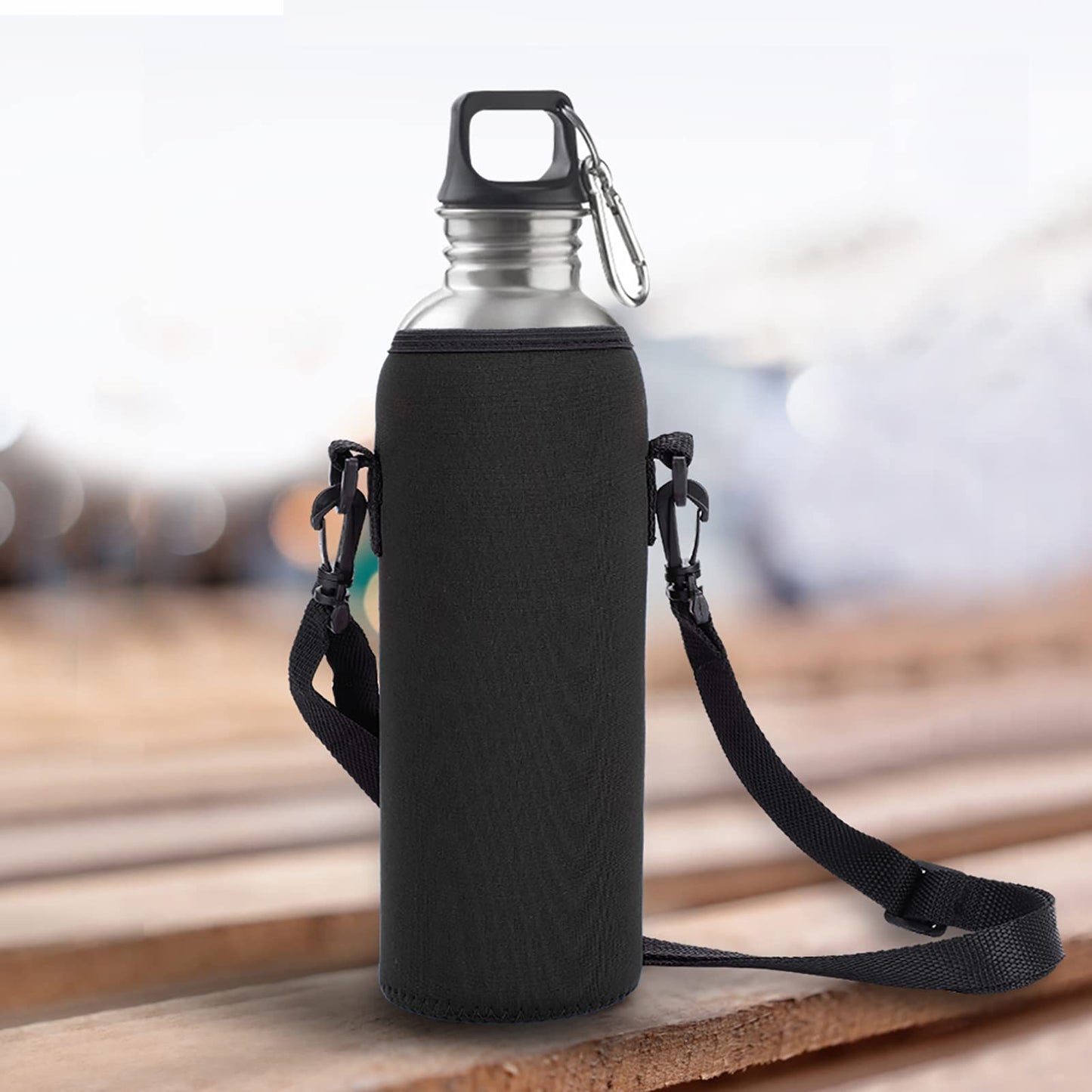 Alomejor Neoprene Beverage Carrier with Adjustable Strap, Reusable Insulated Drink Cooler 1000ml for Beverages (Black)