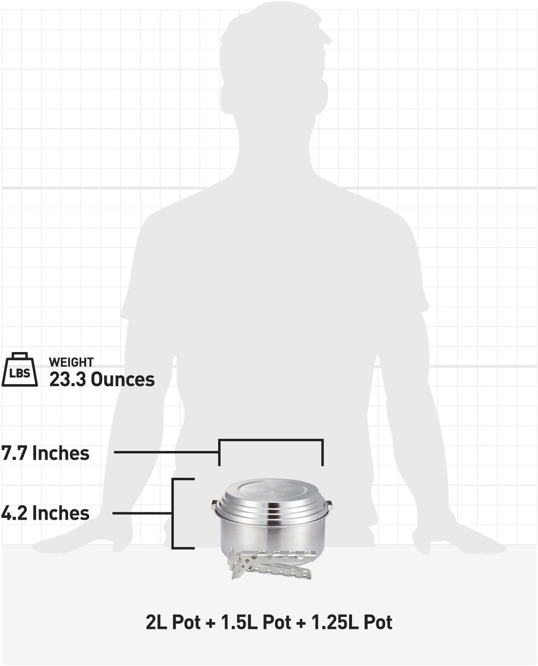 Solo Stove 3 Pot Set - Stainless Steel Camping Backpacking Cookware Kitchen Kit | Pot Gripper Included for Rocket Stove Camp Cooking