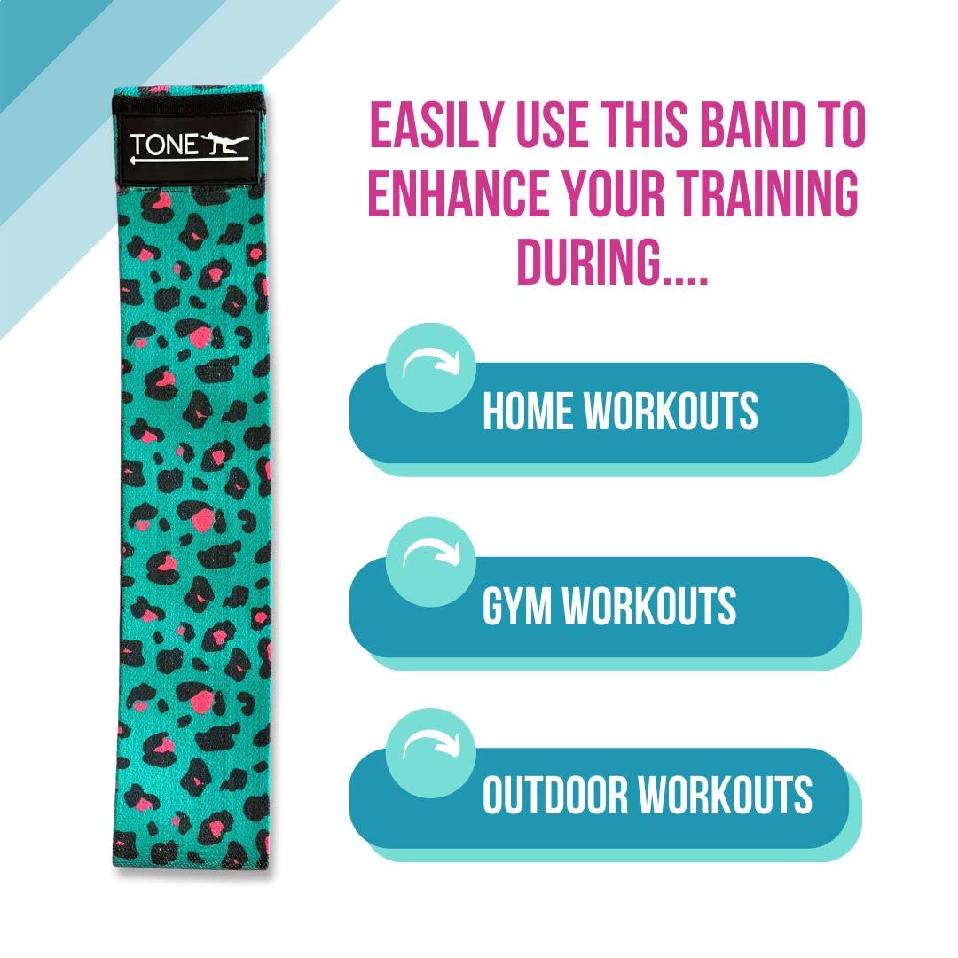 Fabric Resistance Band, Exercise Band with Non-Slip Design for Legs and Glutes, Single Medium Intensity Workout Band for Women, Booty and Fitness Band (Blue/Pink Leopard)