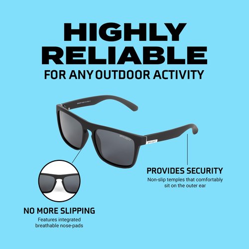 Barkiopt Polarized Square Sunglasses for Men & Women, UV400 Black Shades that Protect Eyes from UV Rays, Ultra-Light, Great for Sunny Days, Model N751 (Black Gray Lens, Black Frame)