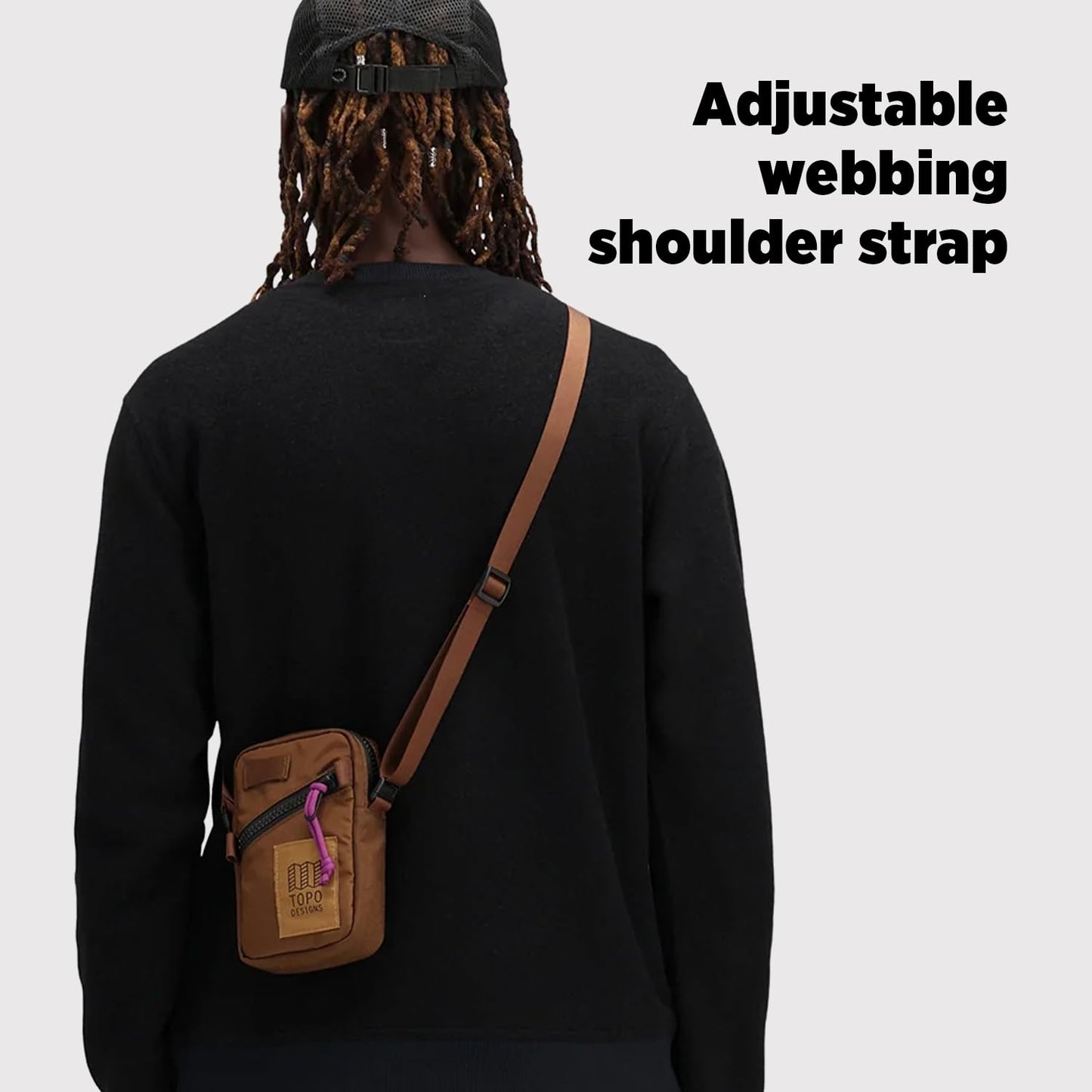 Topo Designs Mini Shoulder Bag - Over the Shoulder Bag for Daily Carry Essentials, Fanny Pack Carry Option, Bike Light Attachment Loop, Designed in Sunny Colorado (Clay/Khaki)