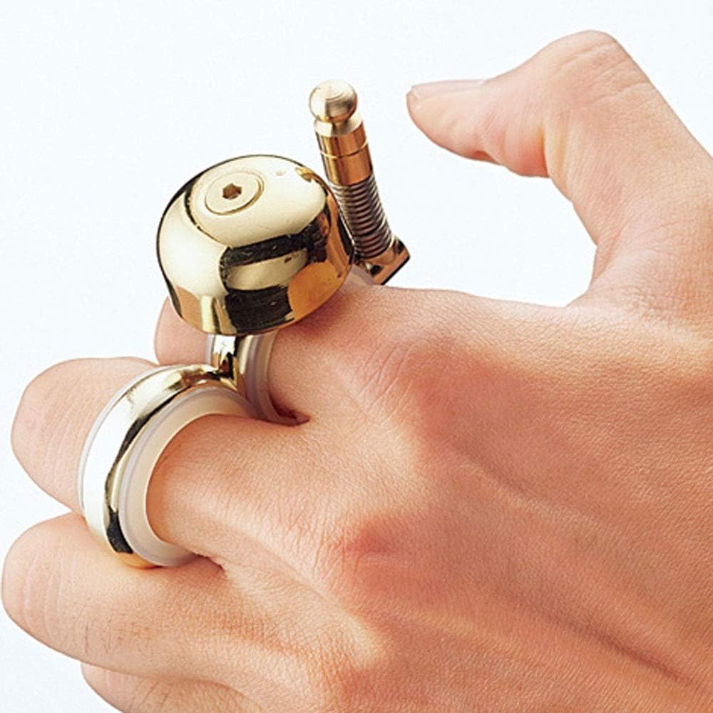 Handheld Running Bell, Wearable Runners Bell for Joggers and Marathoners Alerts Pedestrians to Move Over, Loud Resonant Brass Bell and Hammer on Aluminum Body with Silicone Finger Sizers