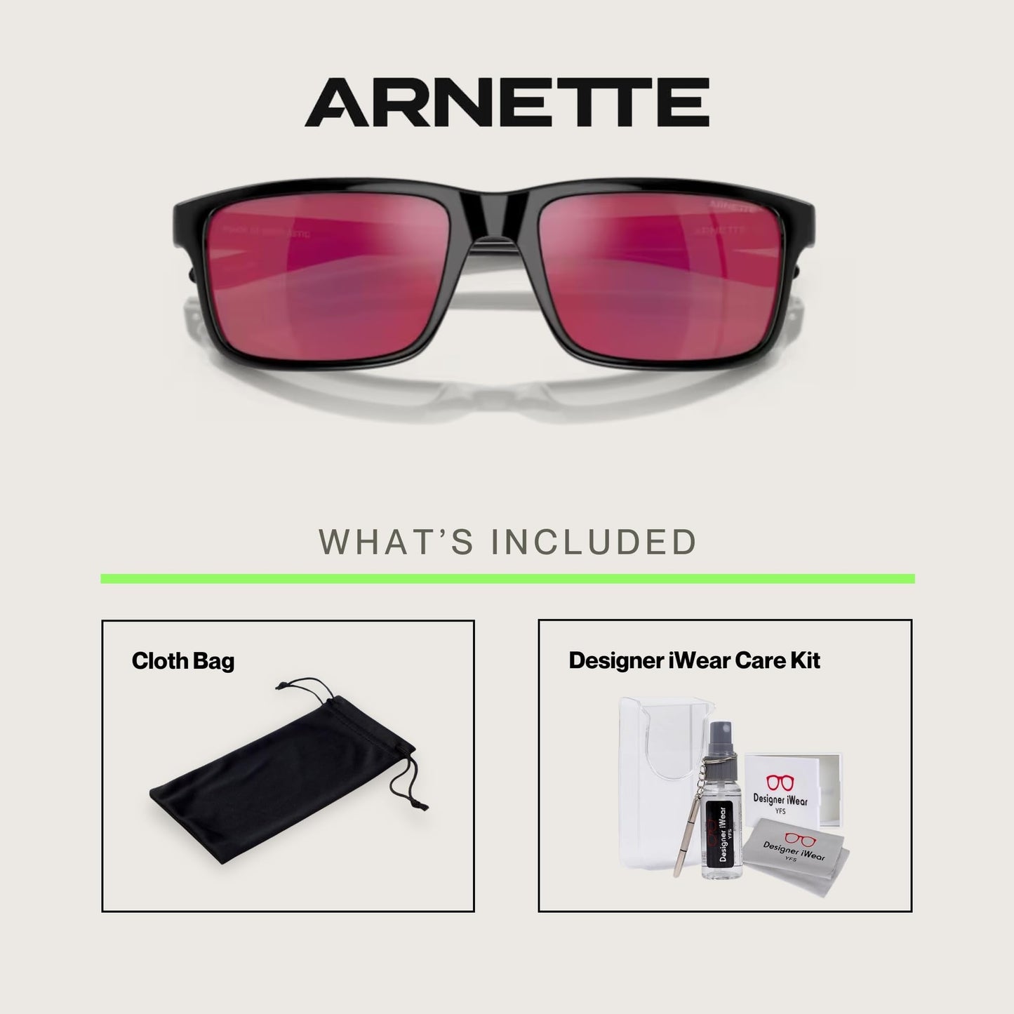 ARNETTE Mwamba AN4322 27536Q 57MM Black/Grey Mirror Orange/Yellow Rectangle Sunglasses for Men +BUNDLE with ACCESSORY EYEWEAR KIT