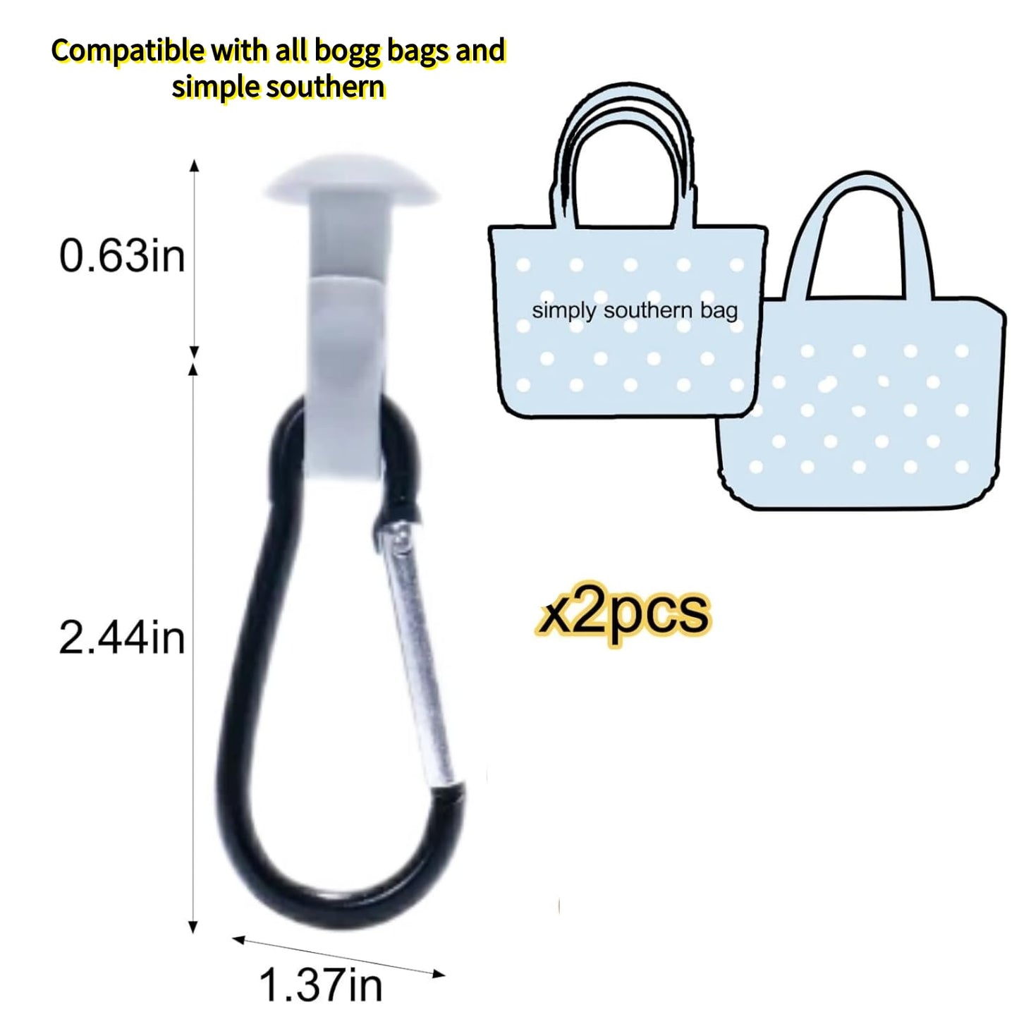 Generic 2Pcs Hooks Set Compatible for Bogg Bag, Insert Carabiner Key Chain Holder Charms for Bogg Bags, Compatible for Small & Large Beach Bags, Organize Valuables Accessories for Bogg Bags-White