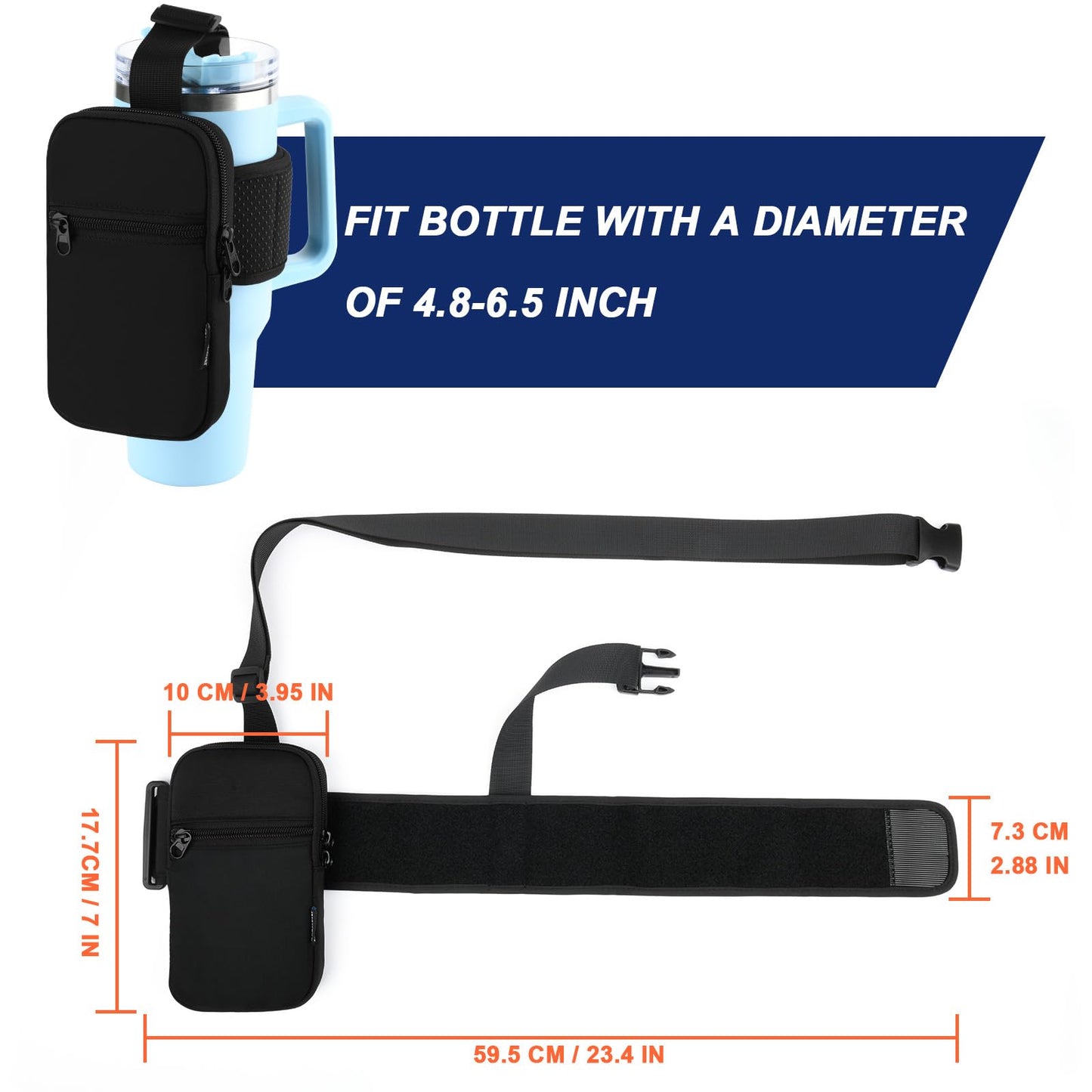 Gym Water Bottle Pouch for Stanley Tumbler with Handle, Universal Water Bottle Carrier Sling Sleeve with Strap & Pocket, Fits for A Variety of Stanley Tumbler, Gym Water Bottles for Owala, 40-128 oz