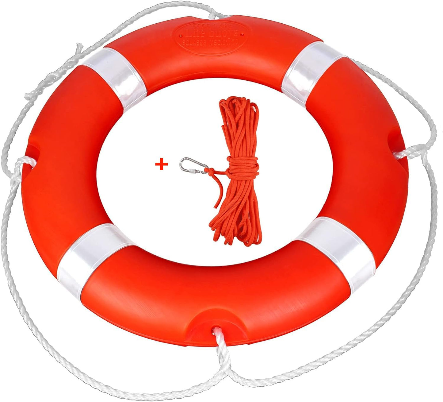 23" Life Ring with Floating Lifesaving Rope 50’ for Boating Safety, Boat Throw Rings with Reflective Strip,Orange Throw Ring with Grab Lines